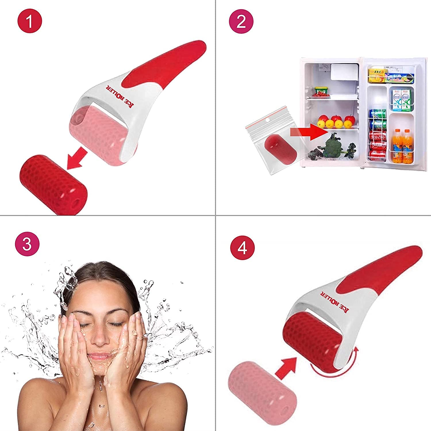 ORILEY Ice Roller Face Massager Facial Skin Care Tool with Cool Gel Beads for Cold Massage Therapy, Reducing Wrinkles & Eye Puffiness (1 Pc, Red) - Image 3 thumbnail