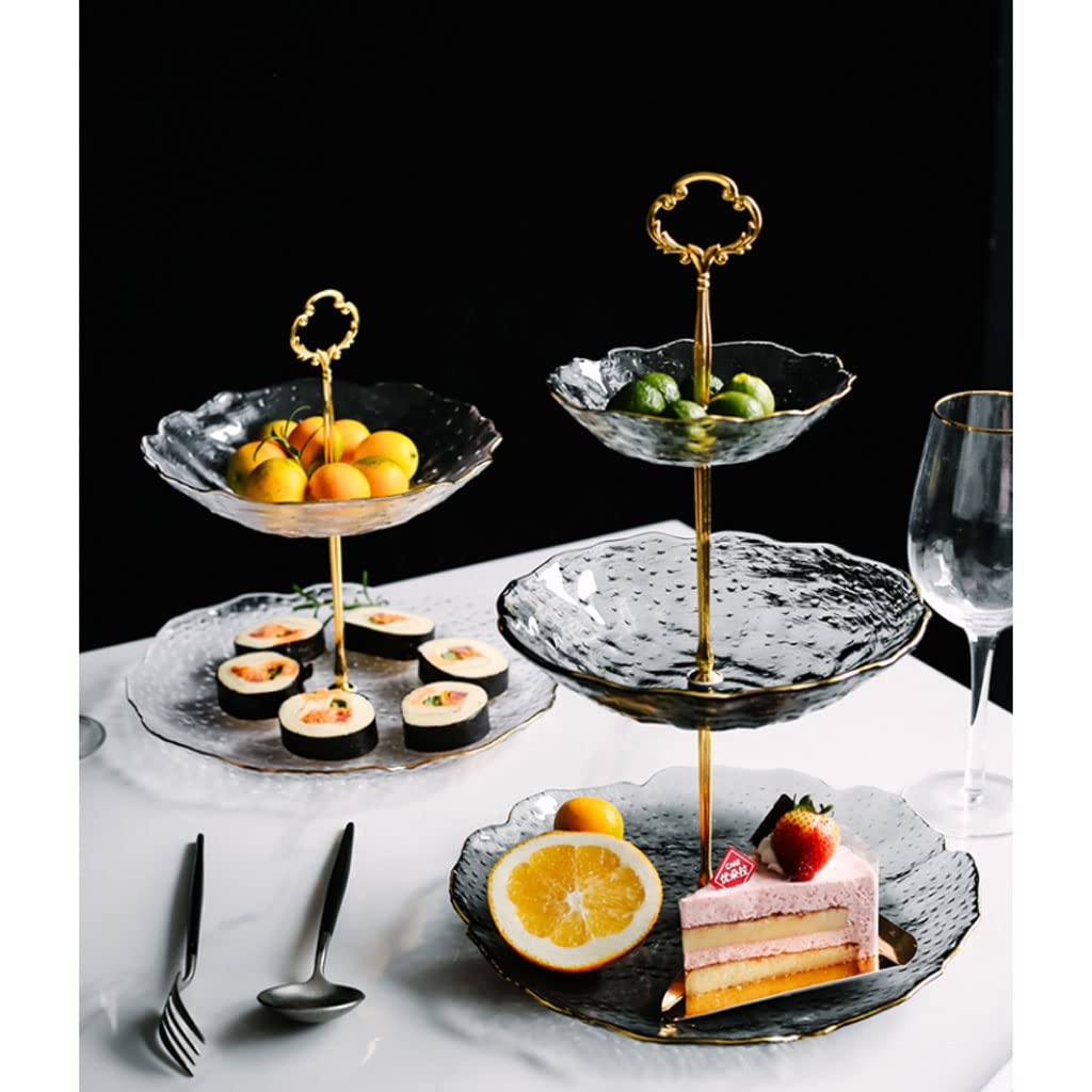 Postres Soporte Escalonado para Servir postres de Vidrio Transparente Soporte para Pasteles con luz de Poste Dorado Bandeja de Torre de Aperitivos de Frutas de Lujo para Fiesta de té Boda Frutos