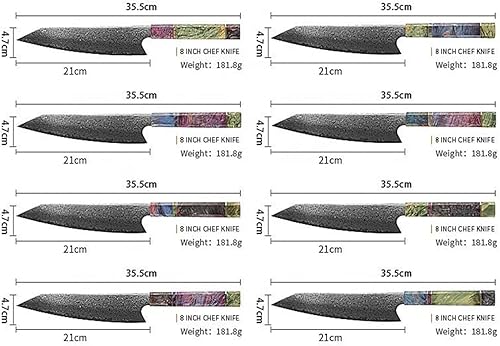 Miniatura 6 de Juego de 8 cuchillos de chef de Damasco para chefs profesionales, acero inoxidable de alto carbono con mango de madera estabilizador, diseño de