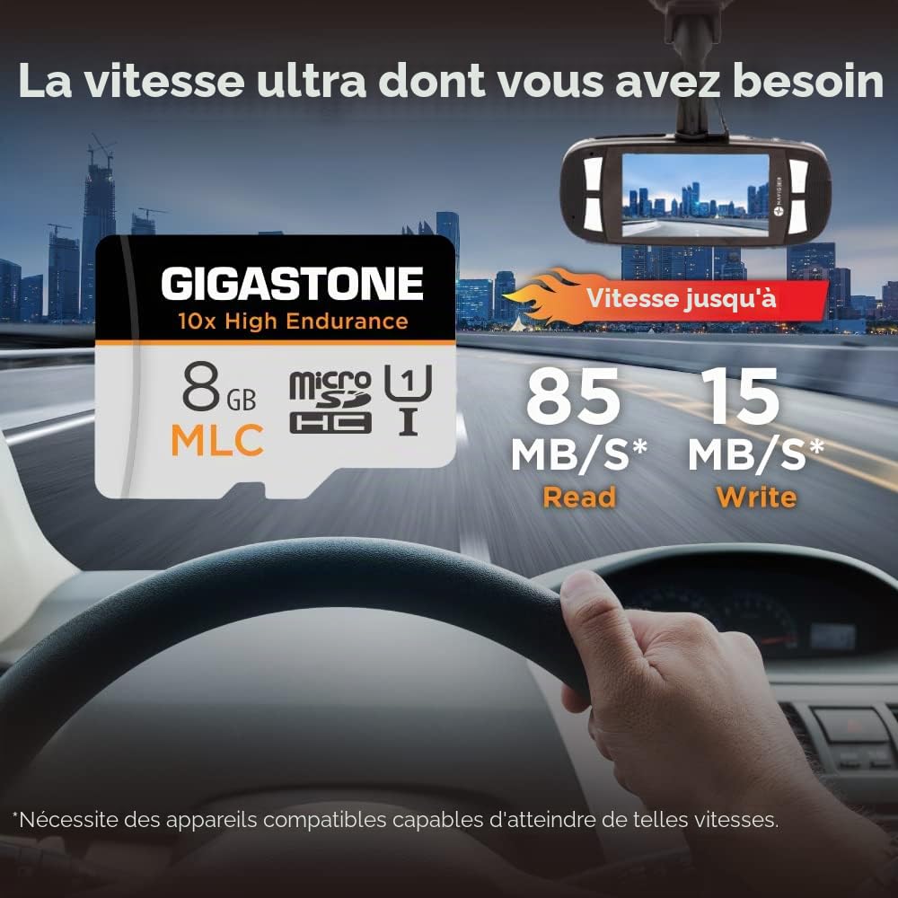 [10x Haute Endurance] GIGASTONE Industriel MLC Carte Mémoire 8 Go, Lot de 10 Cartes, pour Caméra de Surveillance, Dashcam, 4K Vidéo, Vitesse 85 Mo/s, U3 V30 [5 Ans Récupération de données Gratuite]