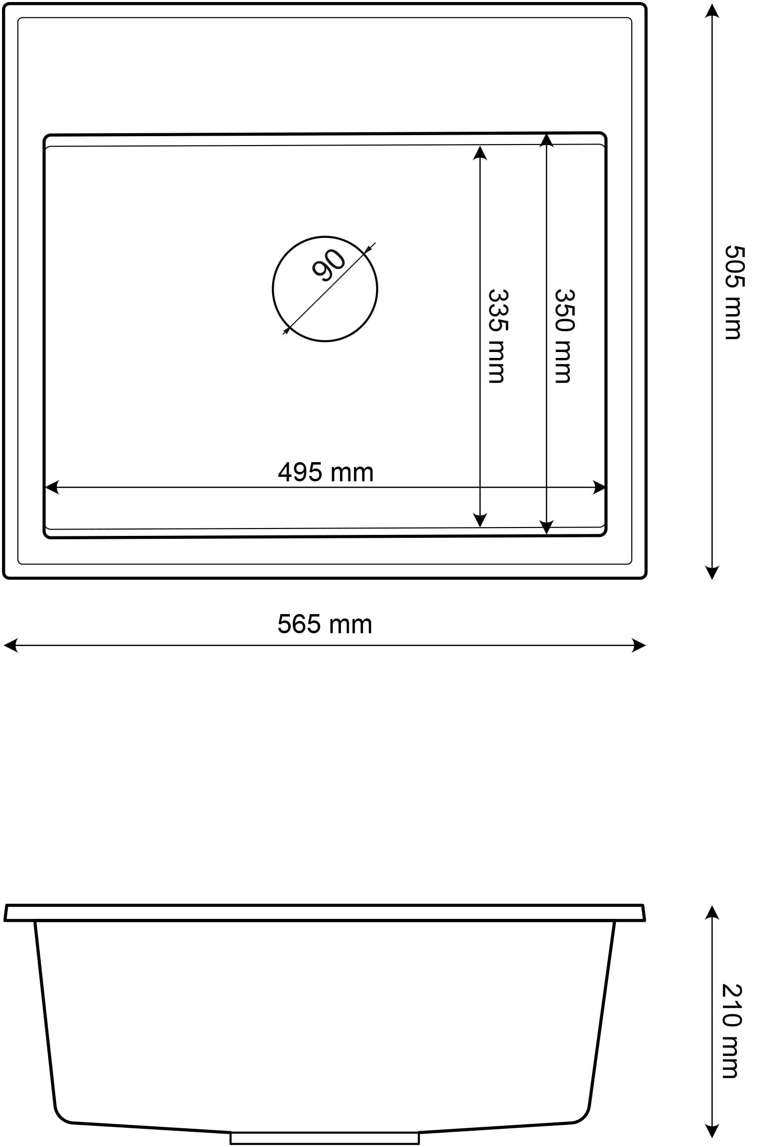 Granitan - Umywalka do zabudowy zestaw - czarny granit - 1 komora - 56,5 x 50,5 cm - w zestawie armatura 360° i syfon - nowoczesne wzornictwo do kuchni