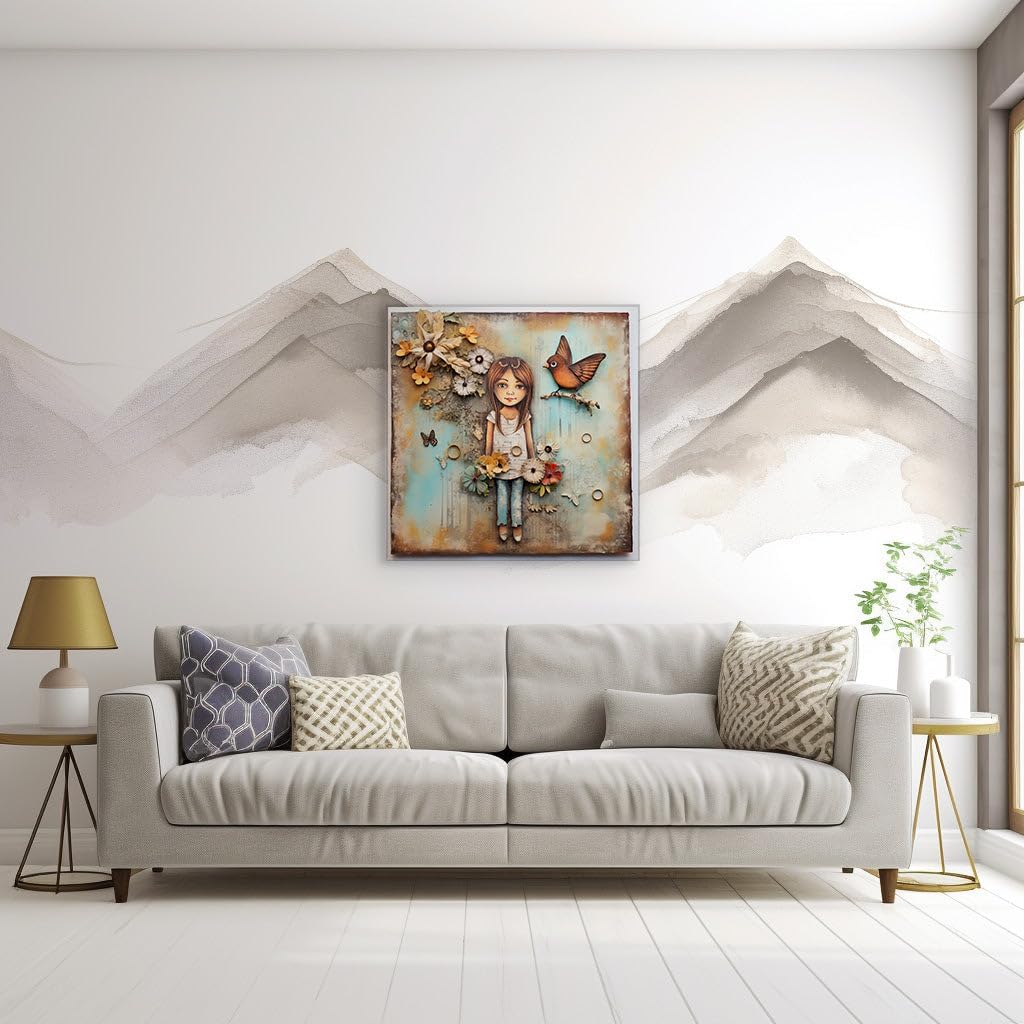 Canvas for Living room. Whimsical Fusion of Nature and Dreams in Mixed Media Art, 27 x 18 inch Canvas Wall Art - Contemporary Masterpieces - Modern Home Decor - 69x46 cm (27x18 inch)