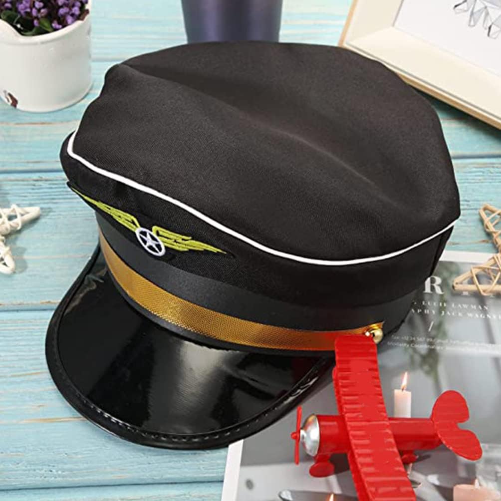 STOBOK Pilot Hat - Airline Captain Cap, Pilot Costume Accessory for Adults, Teens, Halloween Party, Cosplay Supplies - Black