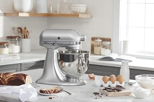 Miniatura 56 de KitchenAid KSM150PSAC Artisan Series - Batidora de pie con capacidad de 5 cuartos o 4.7 litros, incluye escudo vertedor Azul hielo