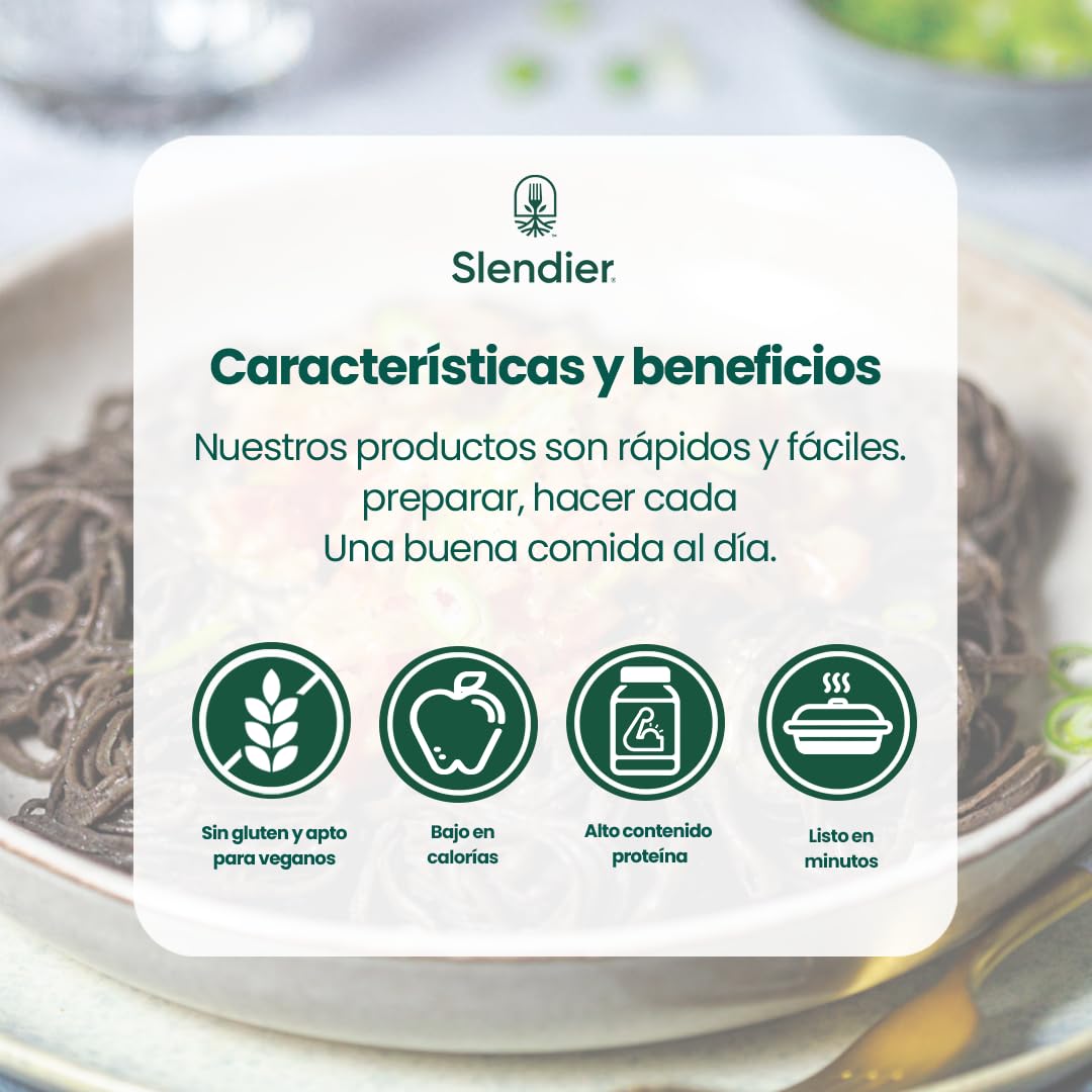 Slendier - Espaguetis de soja negra orgánicos | Pasta de soja negra | Vegana y sin gluten | Alta en proteínas y baja en carbohidratos | Sin aditivos | Proteína vegetal | Cetogénica