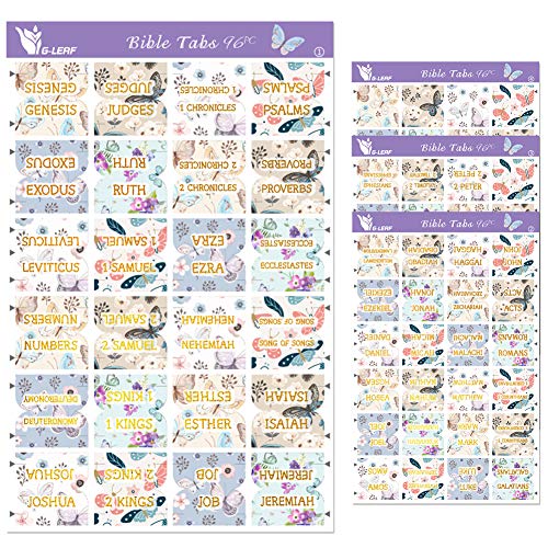 G-LEAF Butterflies Bible Tabs Gold Foil Bible Stickers Labels Bible Book Tabs Bible Faith Stickers 96 Pieces Bible Tabs, (66 Book Tabs, 30 Blank Tabs)