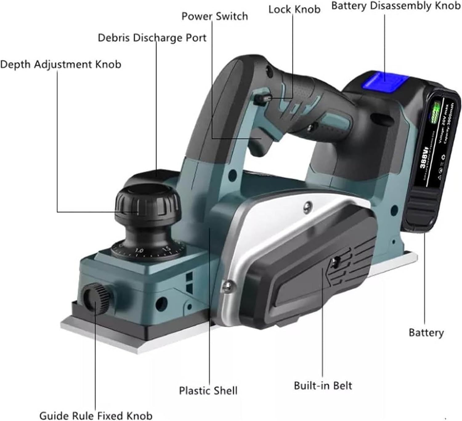18V Handheld Electric Wood Cutting Planer,Cordless Rechargeable Wood Cutting Tools w/15000RPM Cutting Depth 2mm,Woodworking Planer Kit