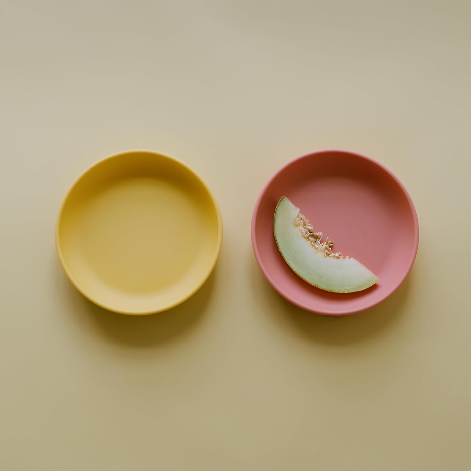 EKOBO Silicone Baby Plates with Suction Set, 2 Suction plates for Toddlers and Babys in Mimosa & Coral, High-Rim, Eco Food-Grade Silicone, Microwave Oven Freezer Safe, Reusable, Dishwasher Safe