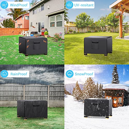 Mrrihand Square Patio Ottoman Cover, Waterproof Outdoor Ottoman Cover Rectangle, Heavy-Duty Patio Furniture Table Cover With Padded Handles & Air Vent, 28" W*22" D*17" H #TOP5