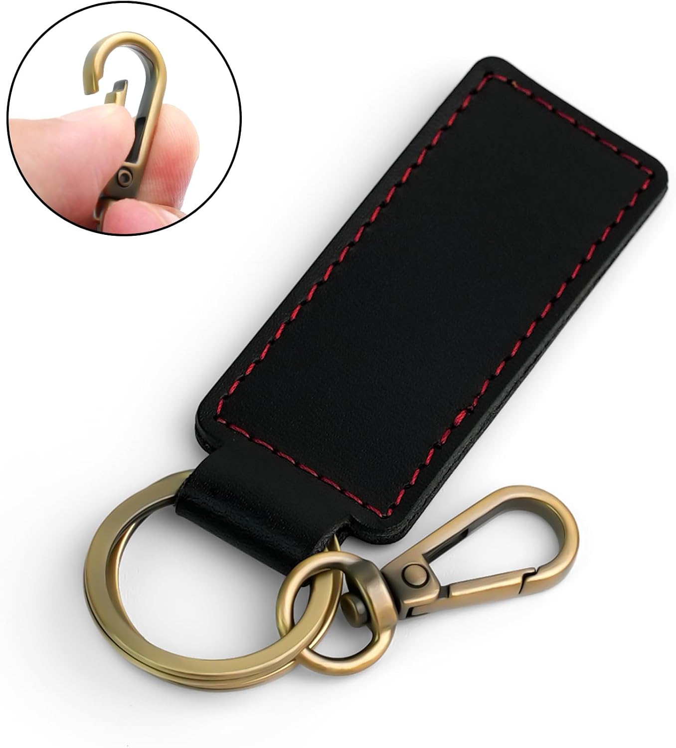 Tukellen Leather Car Keychain, Universal Key Fob Keychain, Leather Key Chain Holder for Men and Women, Gift for Birthday, Keyfob, Best Gift(Black(Red line)) image 3