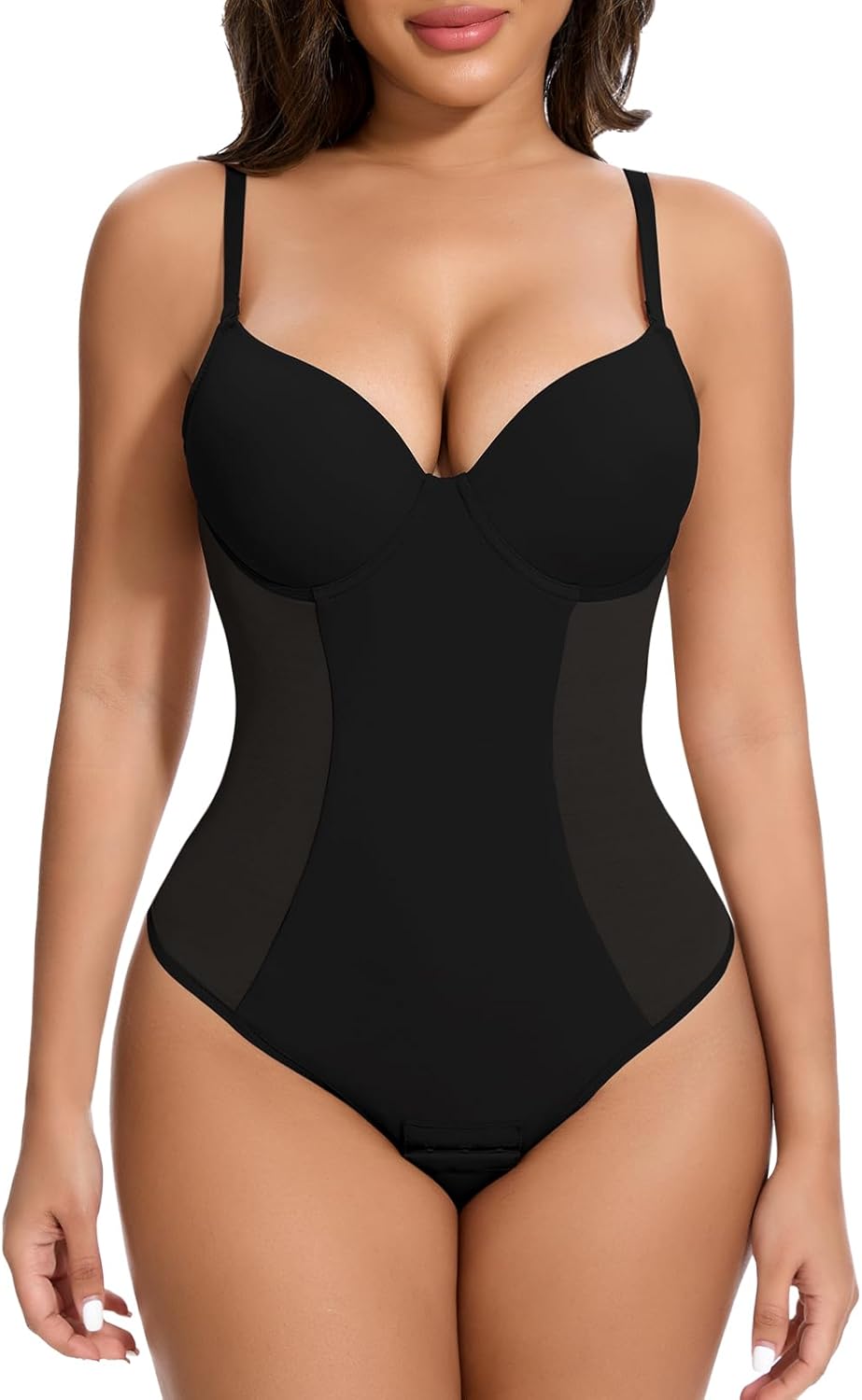 SHAPERIN Shapewear Bodysuit for Women Built in Bra Tummy Control Body Suit Backless Thong Low Back Body Shaper