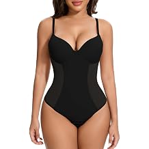 SHAPERIN Shapewear Bodysuit for Women Built in Bra Tummy Control Body Suit Backless Thong Low Back Body Shaper