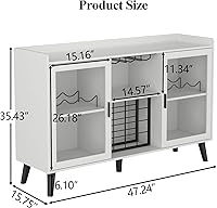 Vista 3 de Auromie Gabinete de bar de vinos con luz LED, gabinete de café para el hogar con estante para vino y vidrio, aparador de cocina con estantes