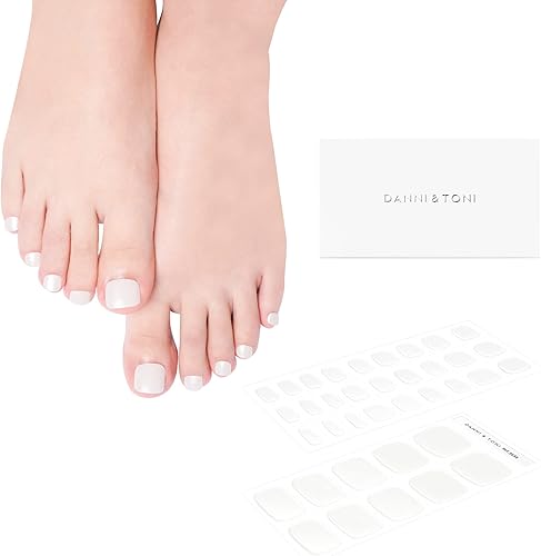 DANNI & TONI Tiras de gel semicuradas para uñas de los pies, color blanco perla (serenidad perlescente), calcomanías de gel para uñas de los pies,