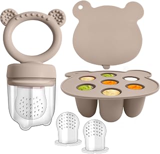 Fruit Feeder for Baby - Silicone Fruit Feeder - Breast Milk Ice Cream Ice Cream Freezer Molds for Baby Teething and Infant Self Feeding Ideal Gift for Mom (Set with Mom)