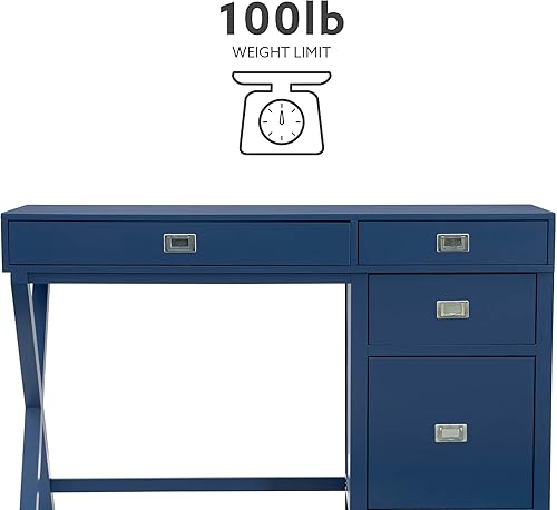Miniatura 19 de Linon Sadie - Escritorio de almacenamiento lateral clásico moderno azul marino