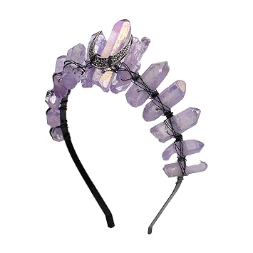 Raw Crystal Tiara Headbands, Purple Quartz Crown Goddess Bridal Photography Headwear for Women Girls