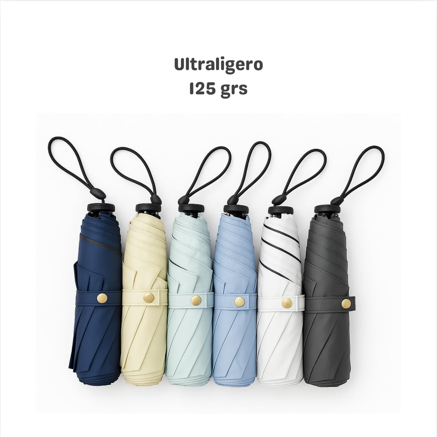 Paraguas de bolsillo Sun & drops. Plegable ultraligero 125g. UPF 50+ Protección solar ideal sol intenso. Repelente al agua, secado ultrarrápido. Apto para lluvia ligera/moderada. No para viento fuerte