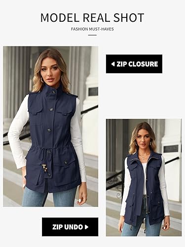 Miniatura 2 de Koodred - Chaleco militar casual para mujer, ligero, sin mangas, con cordón, con bolsillos