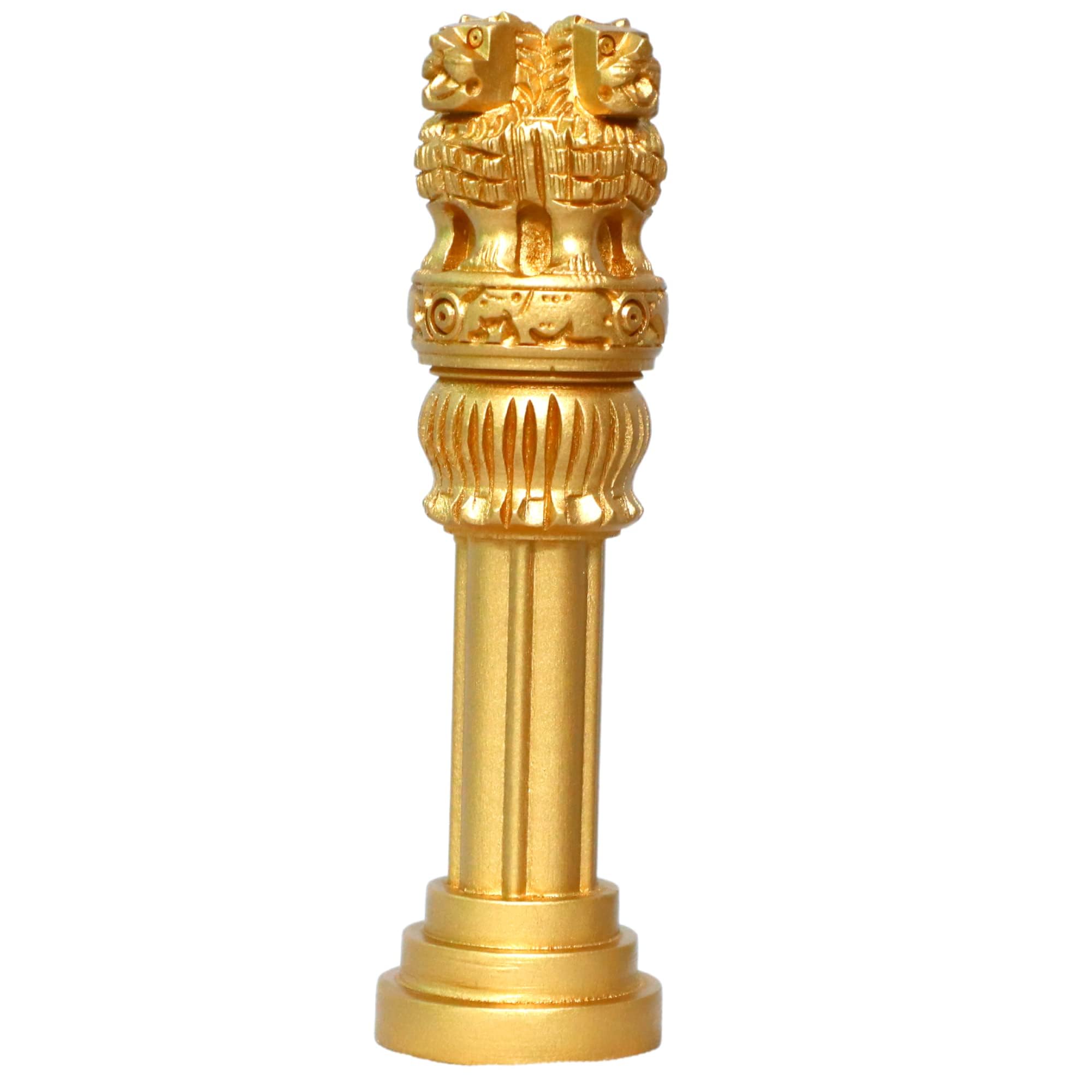 santarms Wooden Ashoka Pillar Or Ashok Stambh for Table Advocate Accessories Office - Golden (6 Inch)