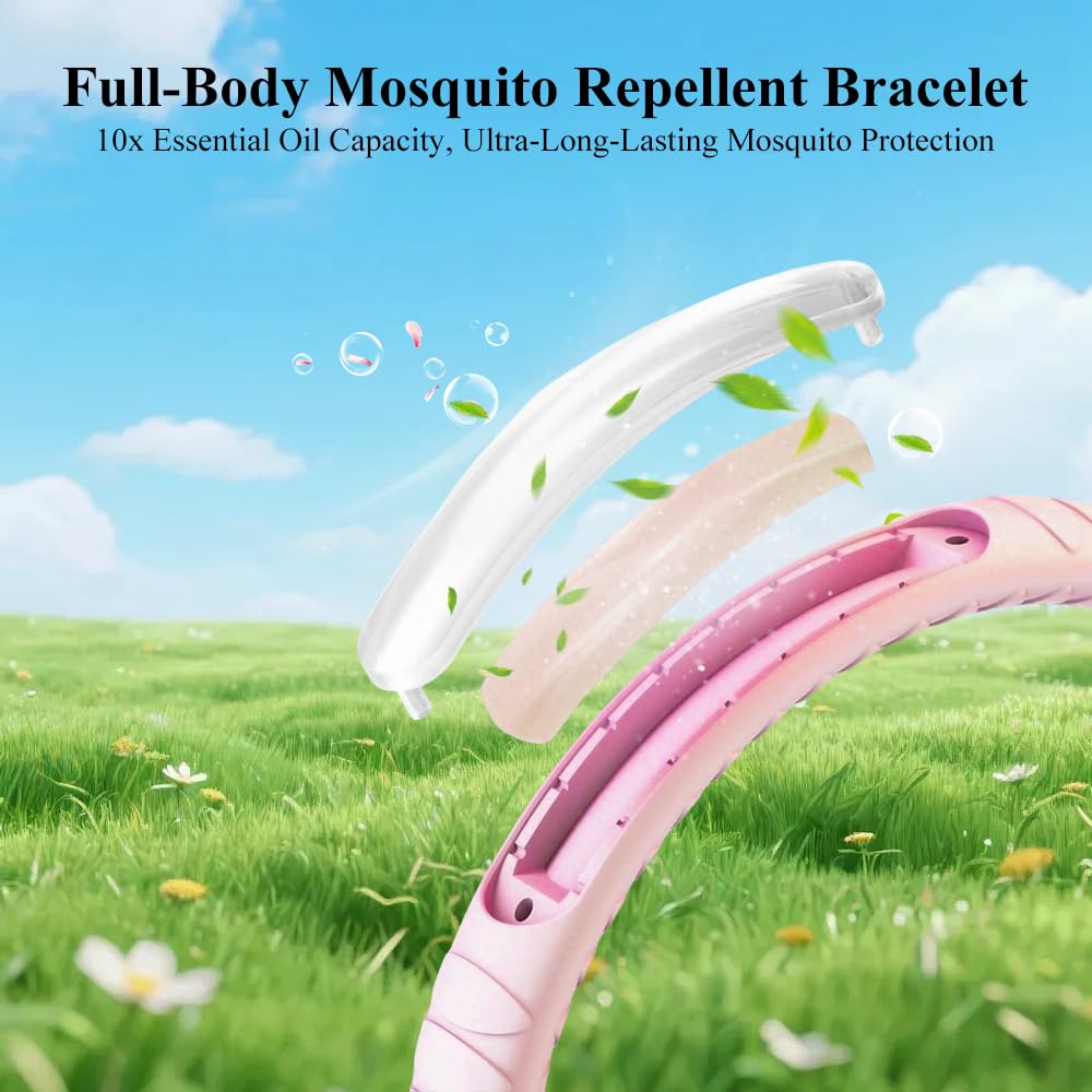 Bracciale repellente per zanzare, Braccialetto Zanzare con olio essenziale, Morbido e regolabile, adatto a tutta la famiglia per essere indossato sia all'interno che all'esterno, 2 Pezzi