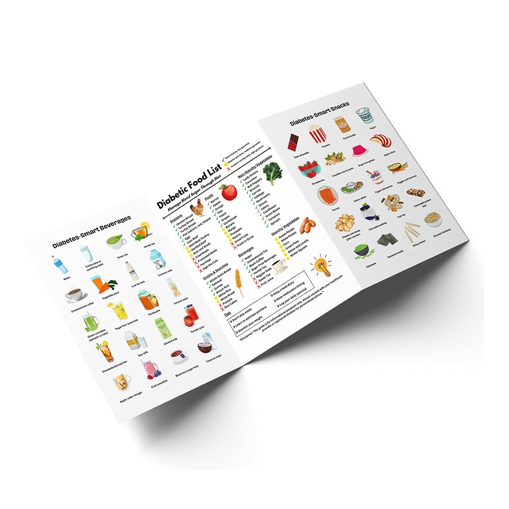 HerZii Prints Diabetic Food List Cheat Sheet, 6 Sheet Diabetic Food Chart, Laminated Kitchen Reference Guide with 100+ Meal Ideas, Waterproof