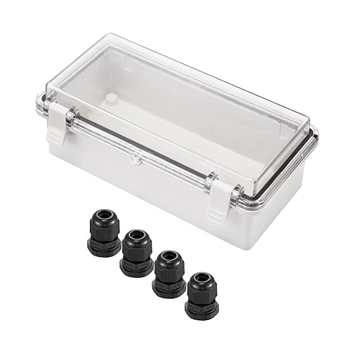 Vista 7 de Caja de conexiones ABS de 5.906 x 3.937 x 2.756 in con cierre de plástico transparente con bisagras, carcasa impermeable IP67 con soporte de pared