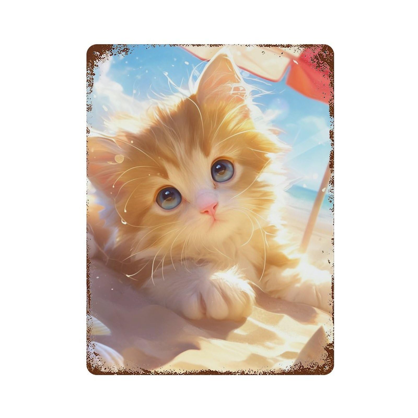 Beach Kitty Paradise 15.7"x11.8" Decorative Tin Sign, Retro Wall Decor for Bistro, Counter And Cafe Decor
