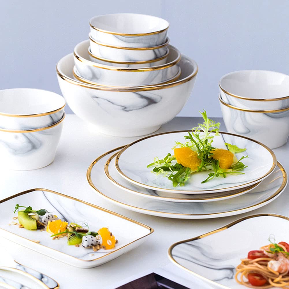 Zestaw naczyń dla 8-10 osób, zestaw talerzy i misek z ceramicznym wzorem marmuru, do kuchenki mikrofalowej i zmywarki, zestaw naczyń z porcelany, 52-częściowy