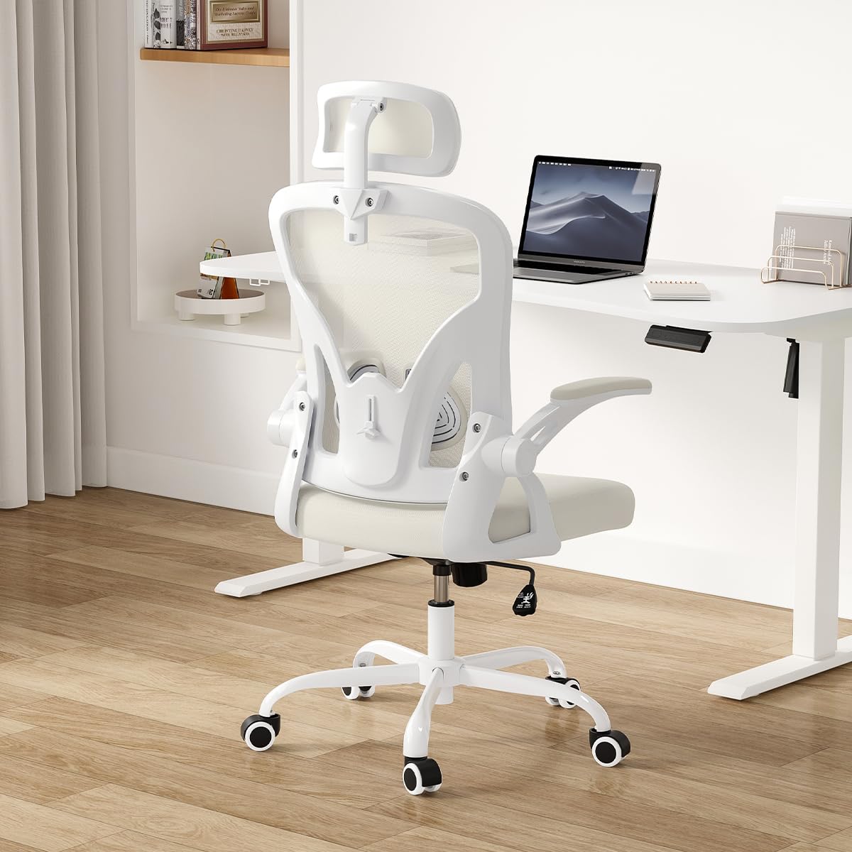Farini Sedia ergonomica con bracciolo, sedia da scrivania da ufficio con ruote, comoda sedia da casa, ufficio, bianco