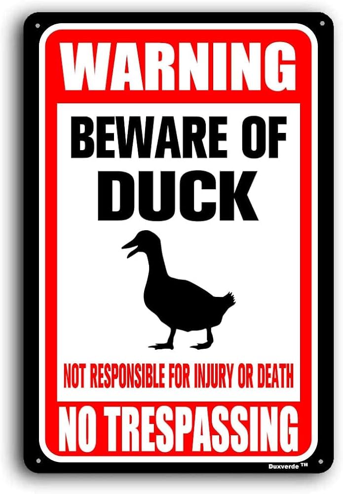 Warning Beware Of Duck May Bite Signs Decorations Gift No Trespassing Sign For Indoor Or Outdoor Use Metal Tin Sign 8X12 Inch