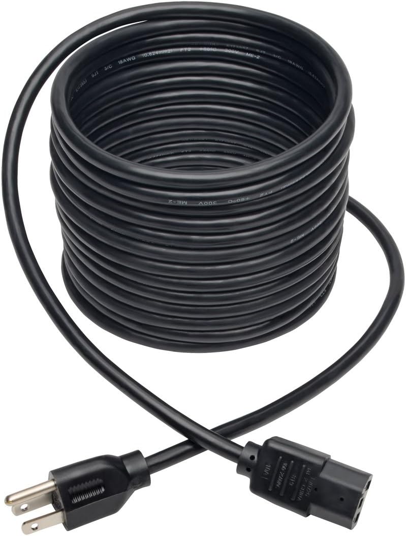 Flash Sale Tripp Lite Standard Computer Power Cord 10A,18AWG (NEMA 5-15P to IEC-320-C13) 20-ft.(P006-020) Black