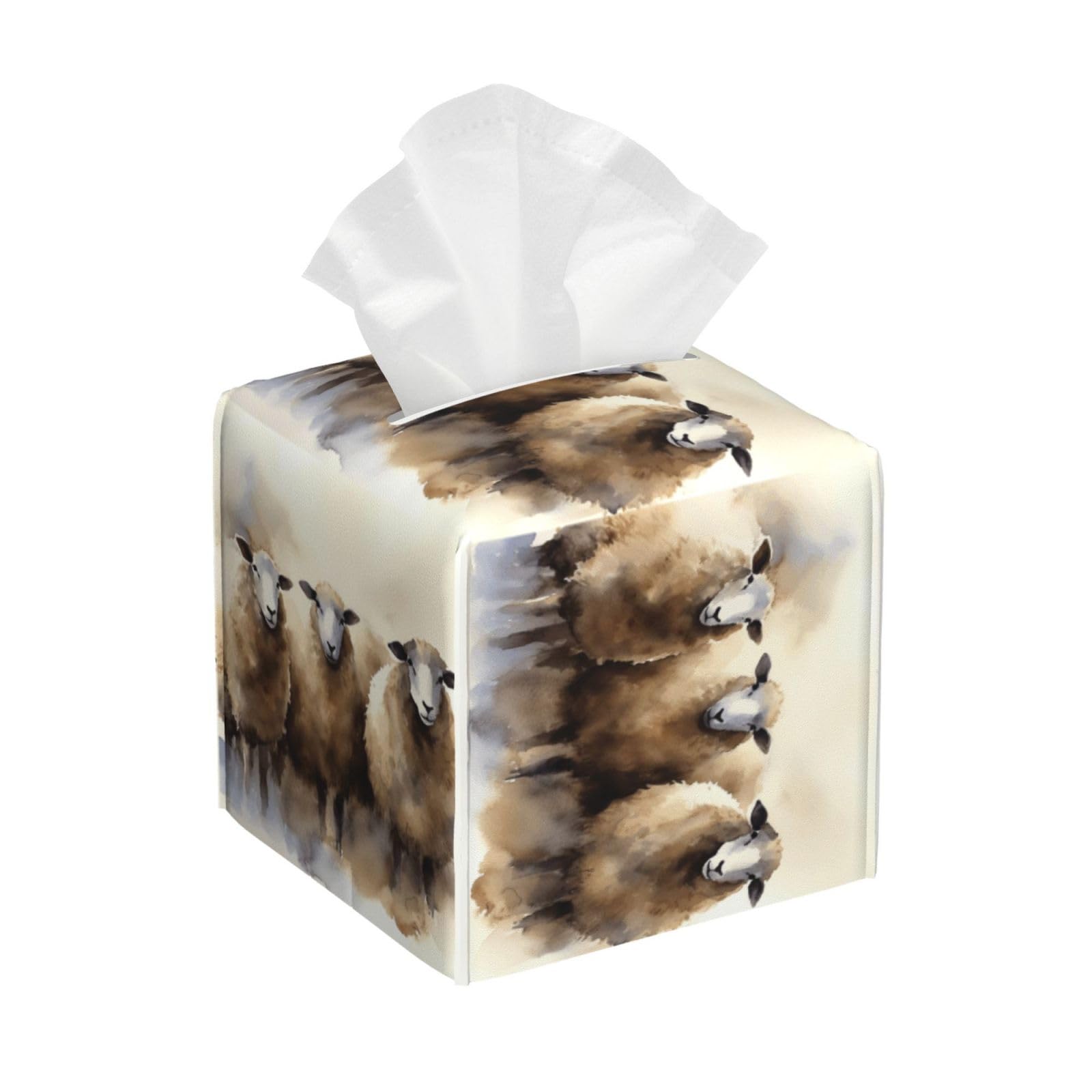 Sheeps Watercolor Tissue Box Cover Square Cube Boxes