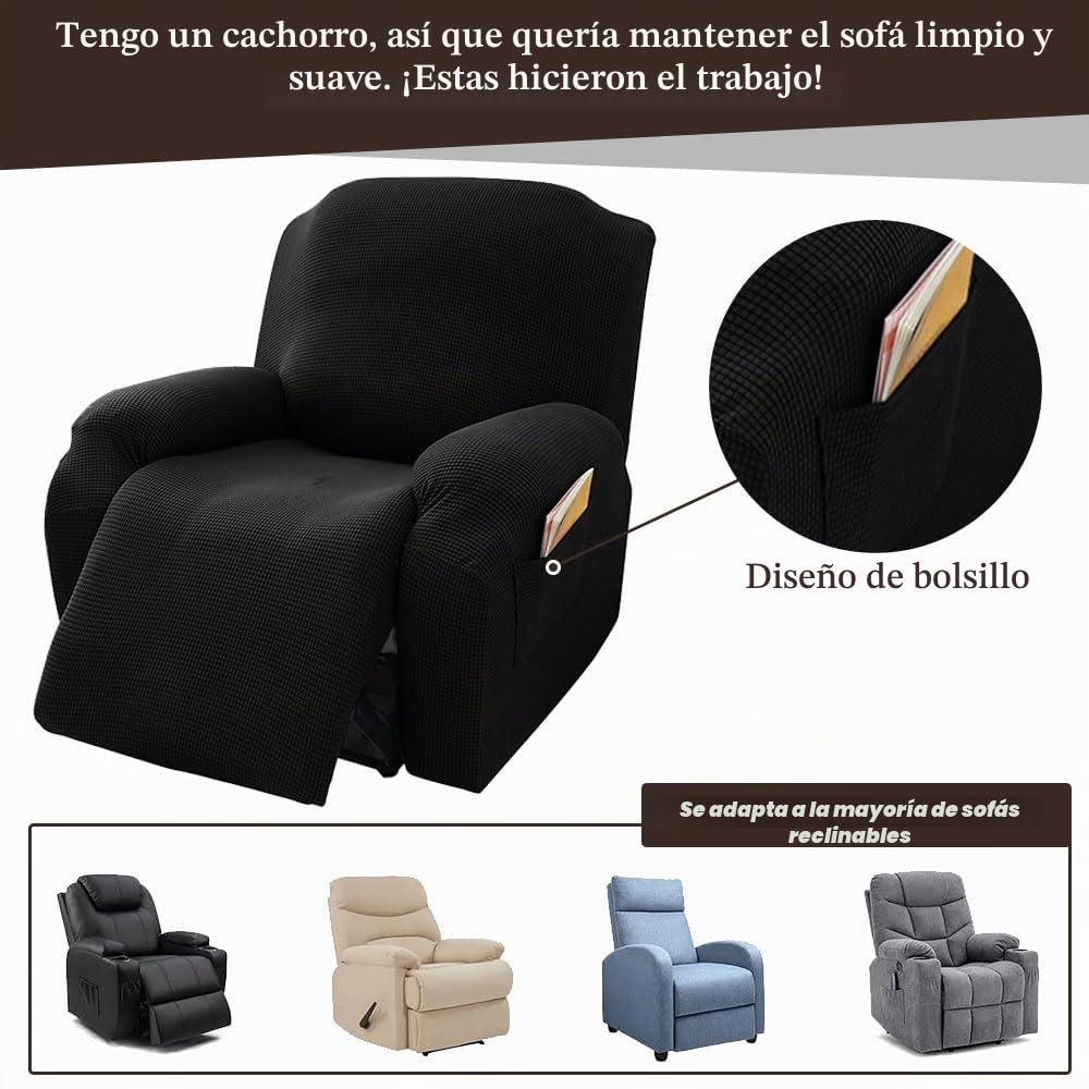 Chickwin Funda Sillon Relax Reclinable 1/2/3 Plaza, Jacquard Funda Sillón Relax Reclinable con Bolsillos Laterales, 4/6/8-Piezas Funda Sofa Reclinable, Extraíbles y Lavables (3 Plaza,Gris)