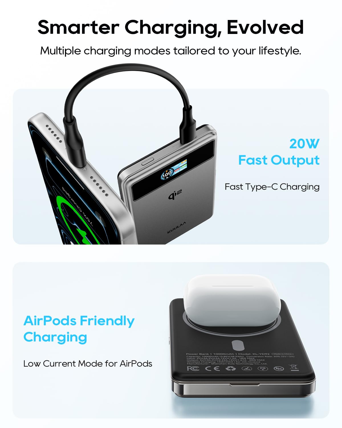EcoFlow Powerbank Qi2 10000 MAh 15W, Wireless Magnetico Per IPhone, Supporto Integrato