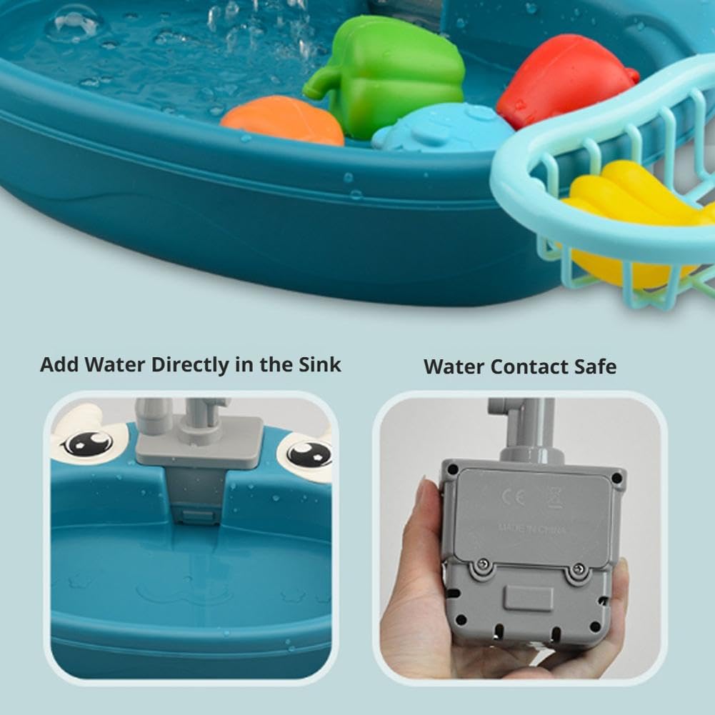 Kids Sink with Running Water, Kitchen Sink Toys, Plastic Frog Play Sinks with 180° Rotating Faucet - Image 6
