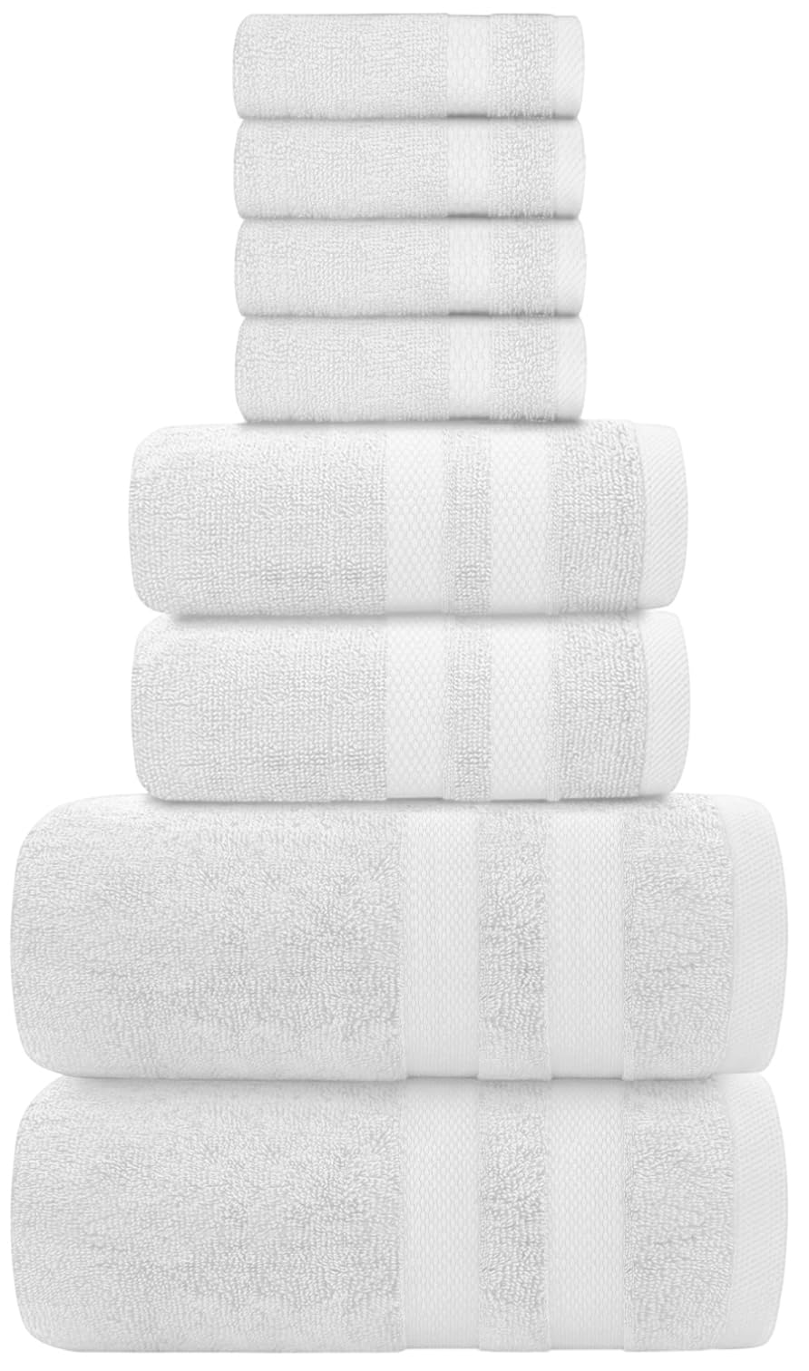 WovenWonder 8 Piece Towel Bale Set 800GSM Premium Quality Super Soft 100% Egyptian Cotton 4 Face Cloths, 2 Hand Towels, 2 Bath Towels Luxury Highly Absorbent Towel Sets (White, Towel Set 8-Piece)