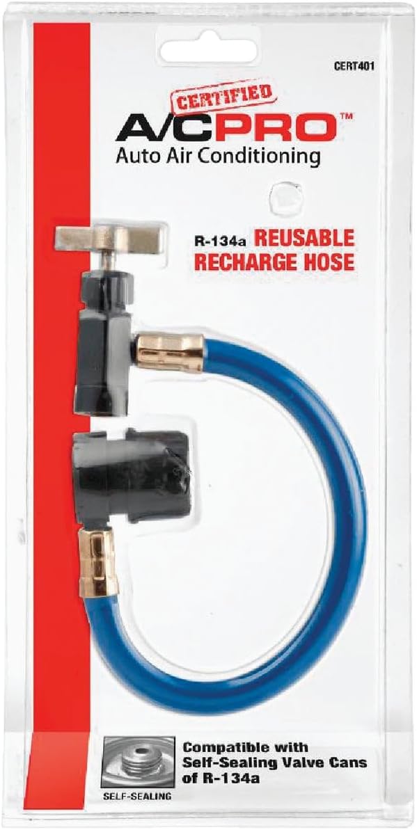 A/C Pro Certified Car Air Conditioner Refrigerant Recharge Kit, AC Recharge Kit Compatible with Self Sealing Valve Cans of R-134A, Includes Hose and Can Tap Dispenser, 8 in, A/C Pro