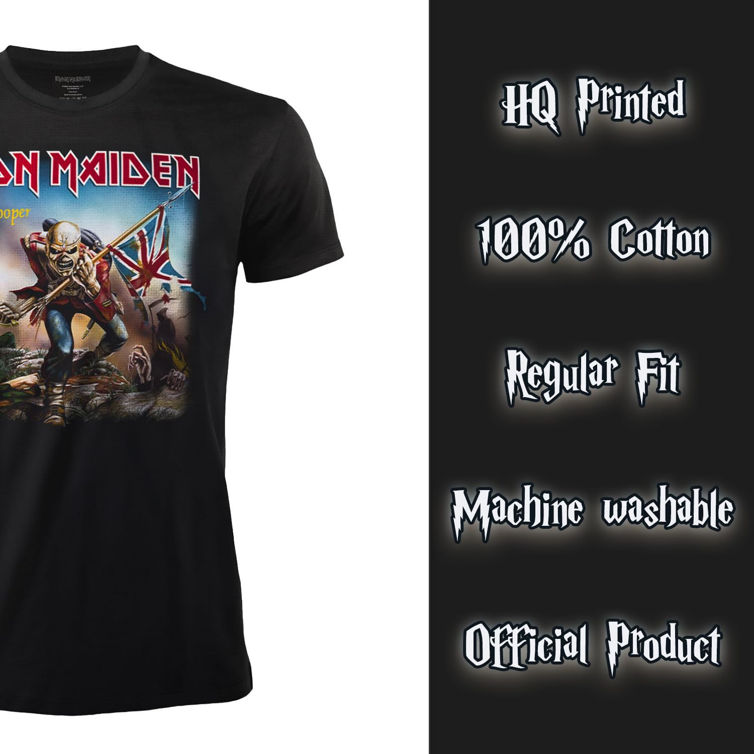T-Shirt Iron Maiden The Trooper. T-Shirt Rock Officiel Noir. Bande Heavy Metal. Coton Unisexe. Adulte Garçon.