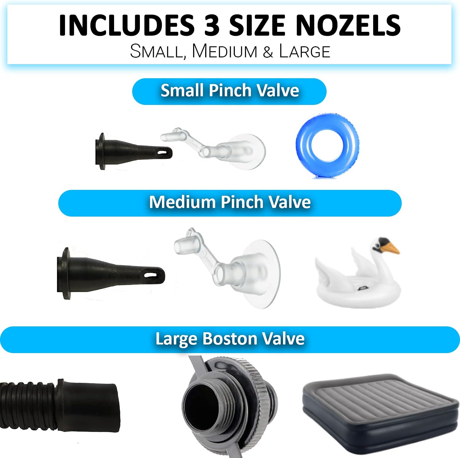 W4W Bellows Foot Pump - Great Pump for Inflatable Pool, Tube, Air Mattress Bed, Float, Beach Ball, Water Floats, ect. - Interchangeable Nozzle for Accordion Hose - Easy Inflate & Deflate : Sports & Outdoors