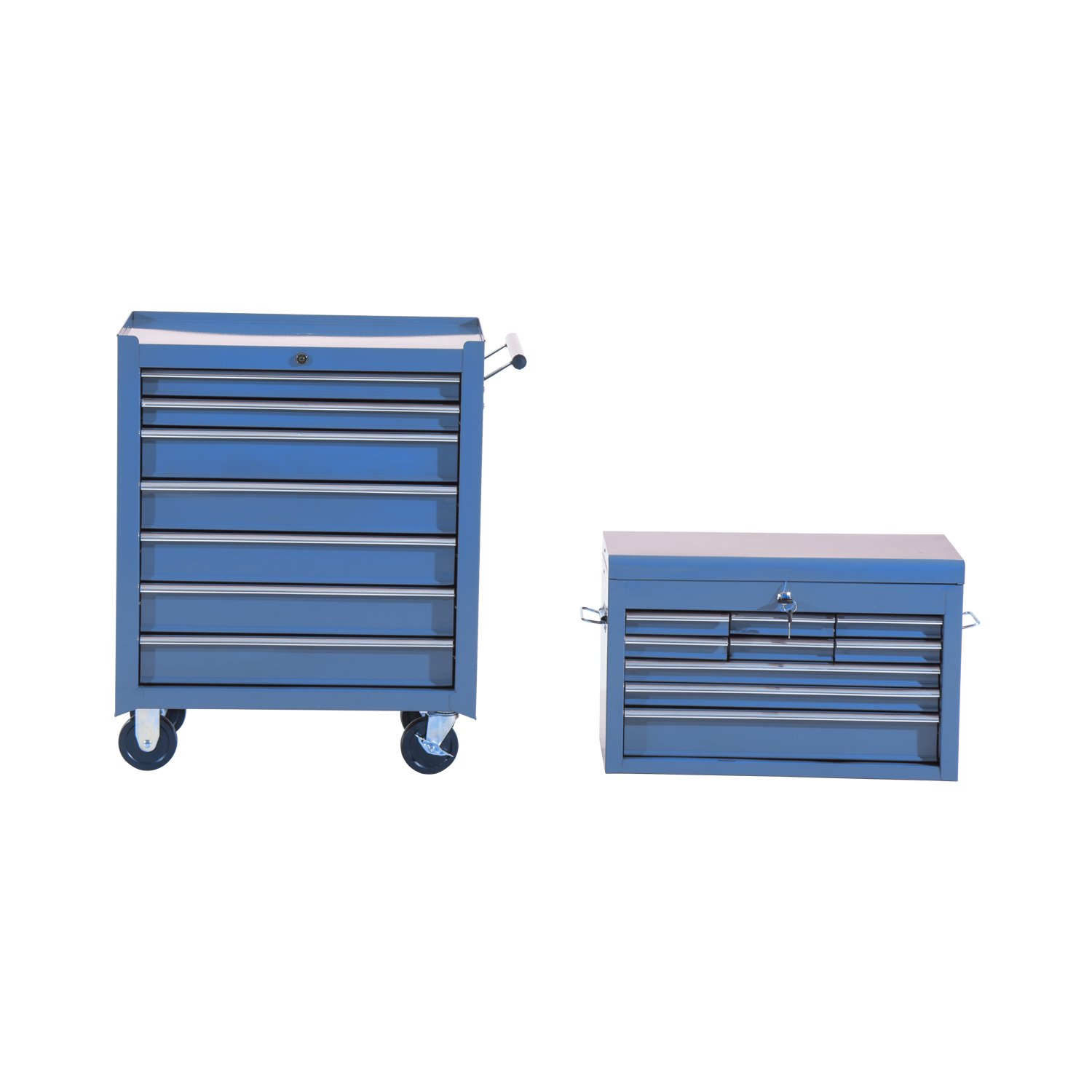 HOMCOM Carro Caja de Herramientas Taller Movil 16 Cajones 4 Ruedas 2 Cerraduras Azul