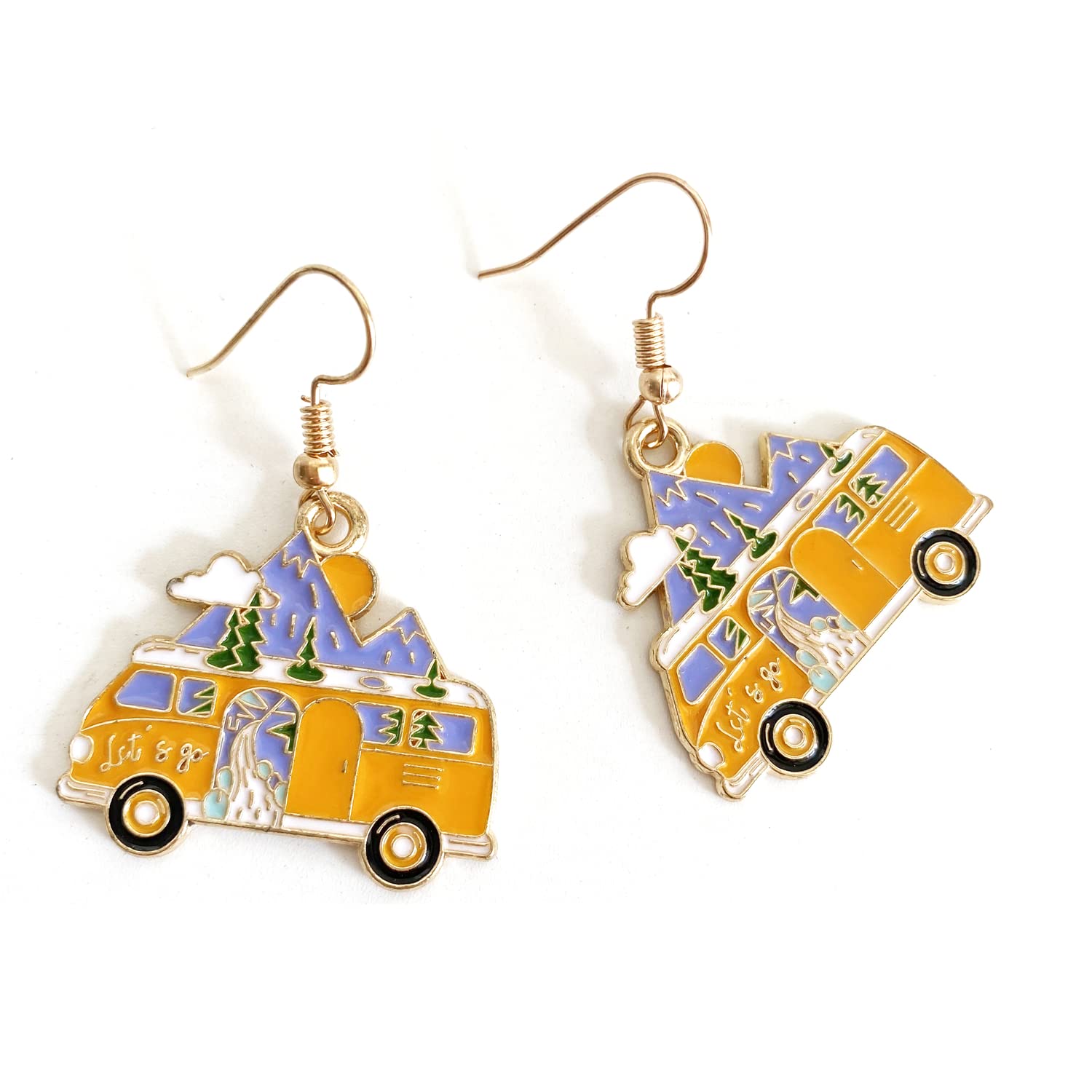 Unique Dainty Cute Sparkly Shine Yellow Snow Bus Dangle Drop Earrings Funny Creative Car Stud Earrings for Women Statement Transportation Jewelry Gifts