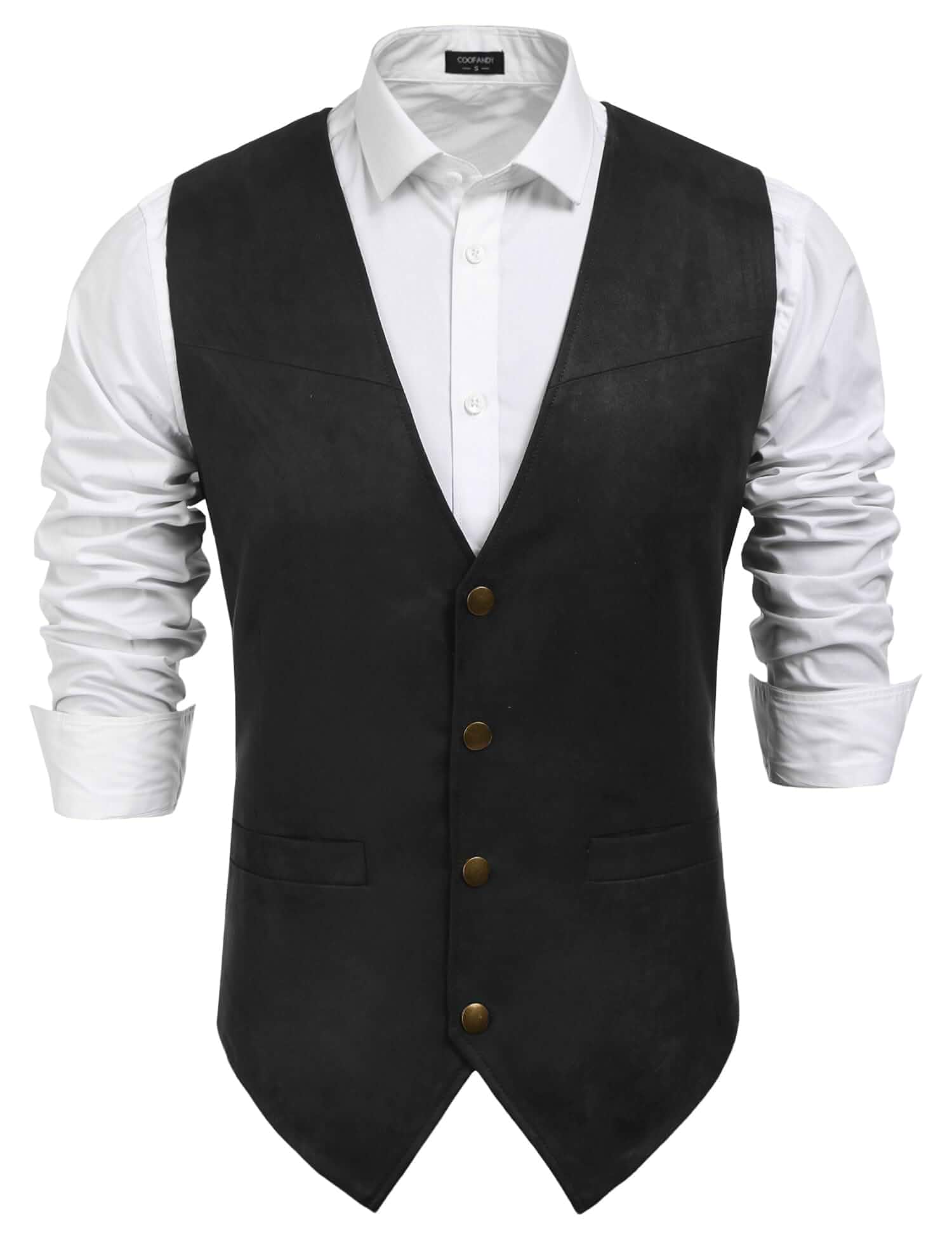 COOFANDYMen's Western Vest Suede Cowboy Vest Casual Slim Fit Waistcoat Western Outfit,Cowboy Attire,2 Pockets,Button Closure,Lining,Soft,Wedding,Costume Party,Halloween,Cosplay,Pirate,Country Vest