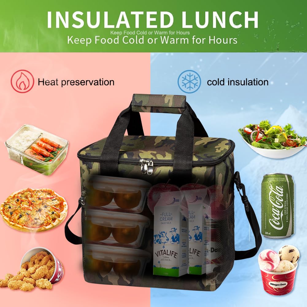 iknoe Collapsible 24 Can Insulated Cooler Bag with Multi-Pockets for Adult & Kids Lunch, Beach, Picnic, Work, School (Camo) - Image 3