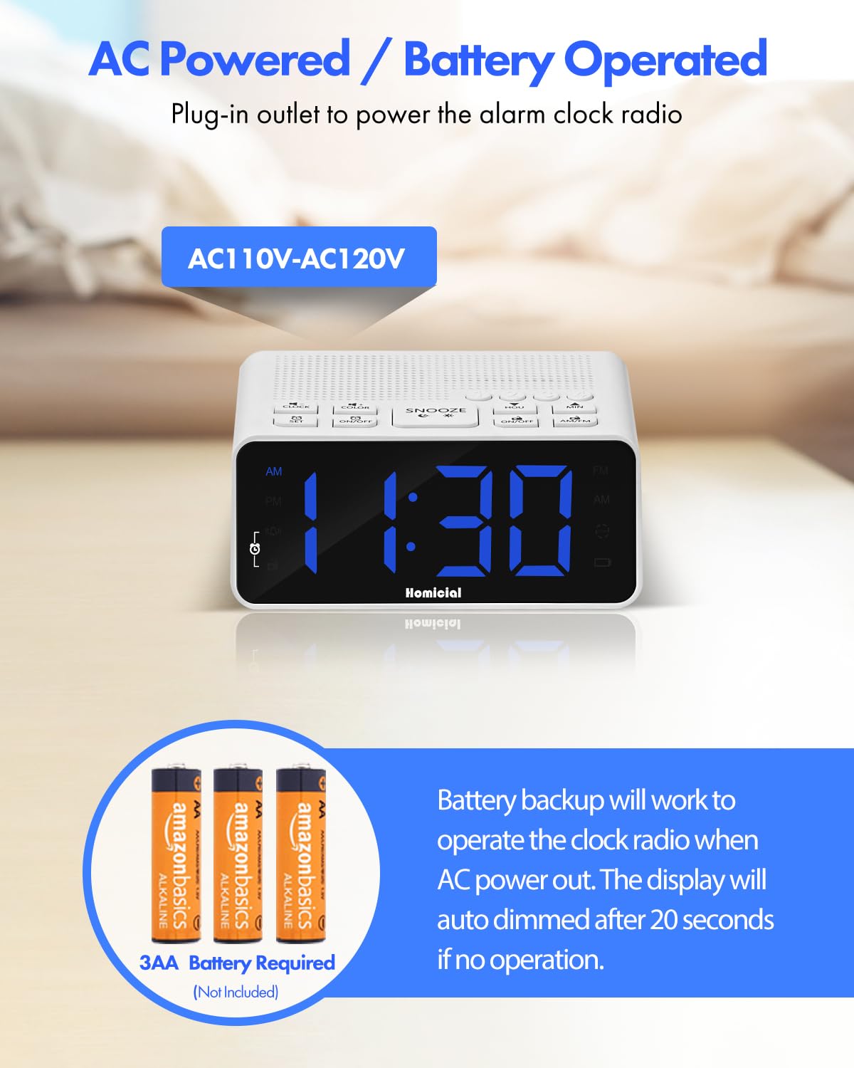 Radiosveglia digitale con radio AM/FM, cifre LED multicolore da 1,4 pollici, preimpostazione, timer di spegnimento e display chiaro con dimmer per camera da letto comodino, presa alimentata