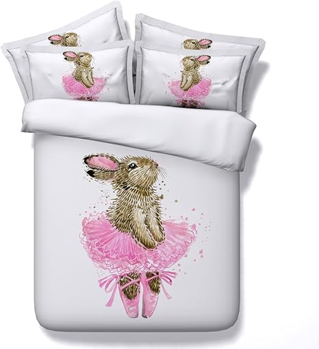 Amazon Com Royal Linen Source Children S Ballerina Bunny 3d Hd Digital Bedding Set Bed Cover Twin Full Queen King Size Jf135 Twin Home Kitchen