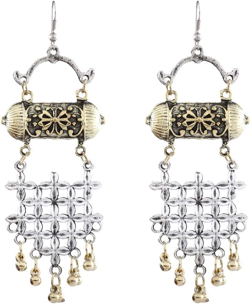 Dual Tone German Silver Stylish Oxidised Afghani Chandbali Earrings (SJ_1417)