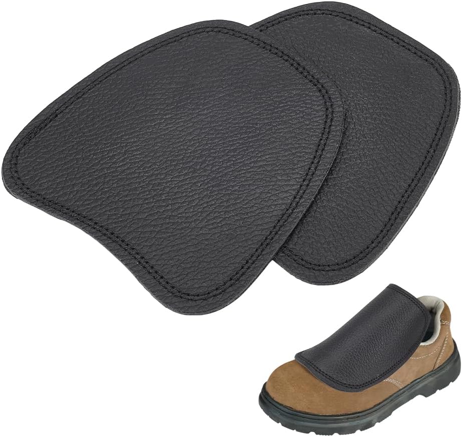NBEADS 2Pcs Leather Boot Covers, Black Boot Lace Covers Cowhide Protection Cover Plate Portable Shoe Cover for Welding Work 5.31x5.24x0.157inches