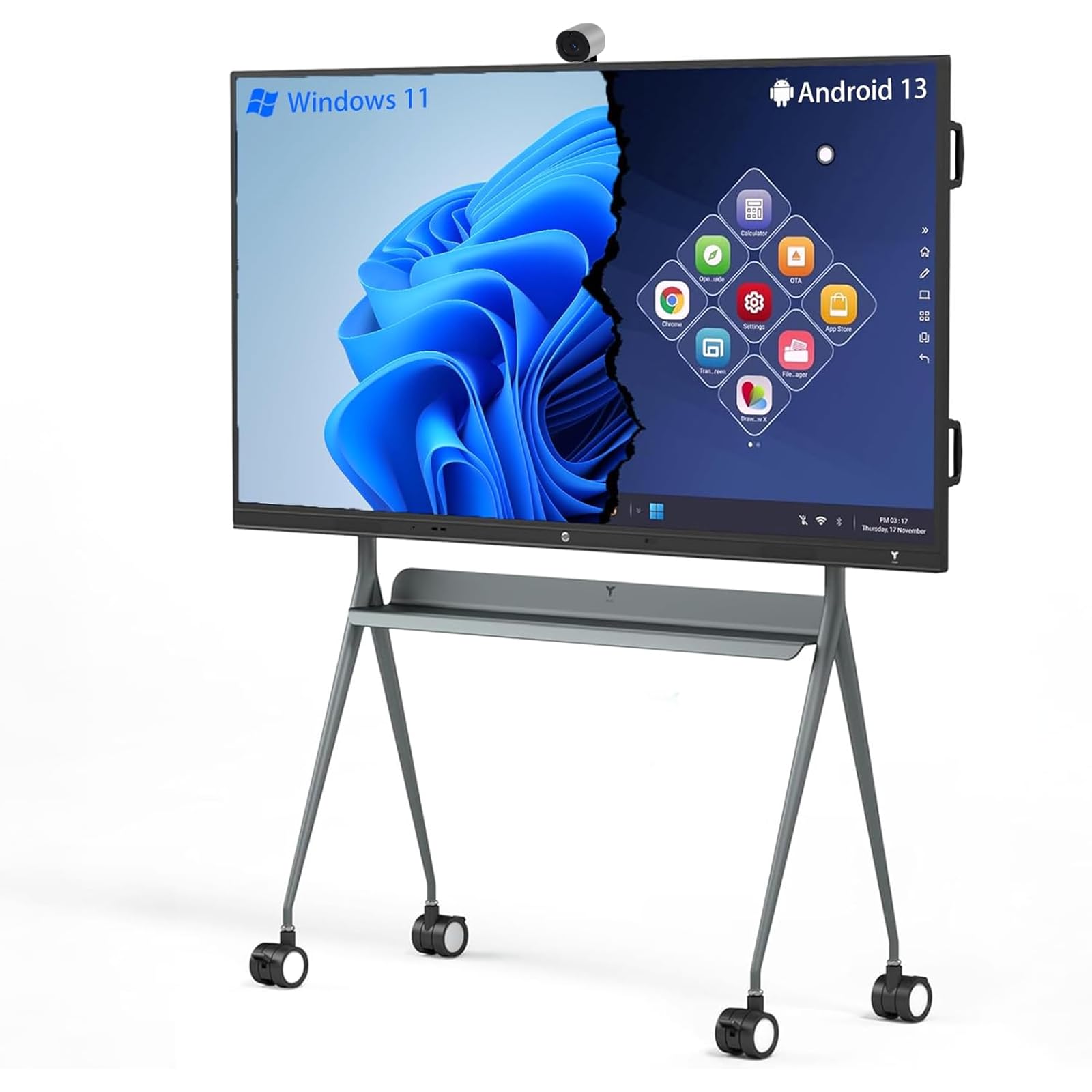 - TIBURN HQ Board 75" R3 MAX,Android 13 & Windows 11 Pro Digital Whiteboard with 4K Auto Fram Webcam, Electronic Whiteboard Include Stand+Wall Mount Presentation Device for Hybrid Work and Classroom