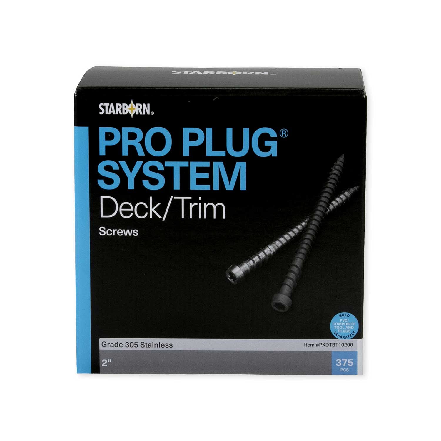 Starborn Fasteners for Deck & Trim Pro Plug System - 375 Count - 305 Stainless Steel #10 X 2"